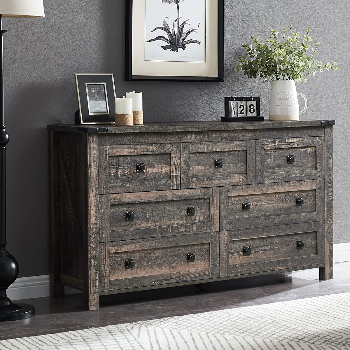 Light Rustic Oak 7 Drawer Dresser Storage Cabinet K29519