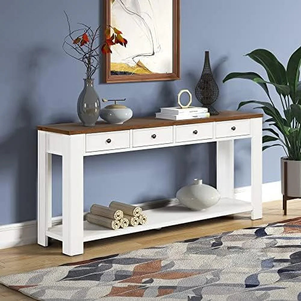 White Console Table with 4 Drawers and Shelves X760283