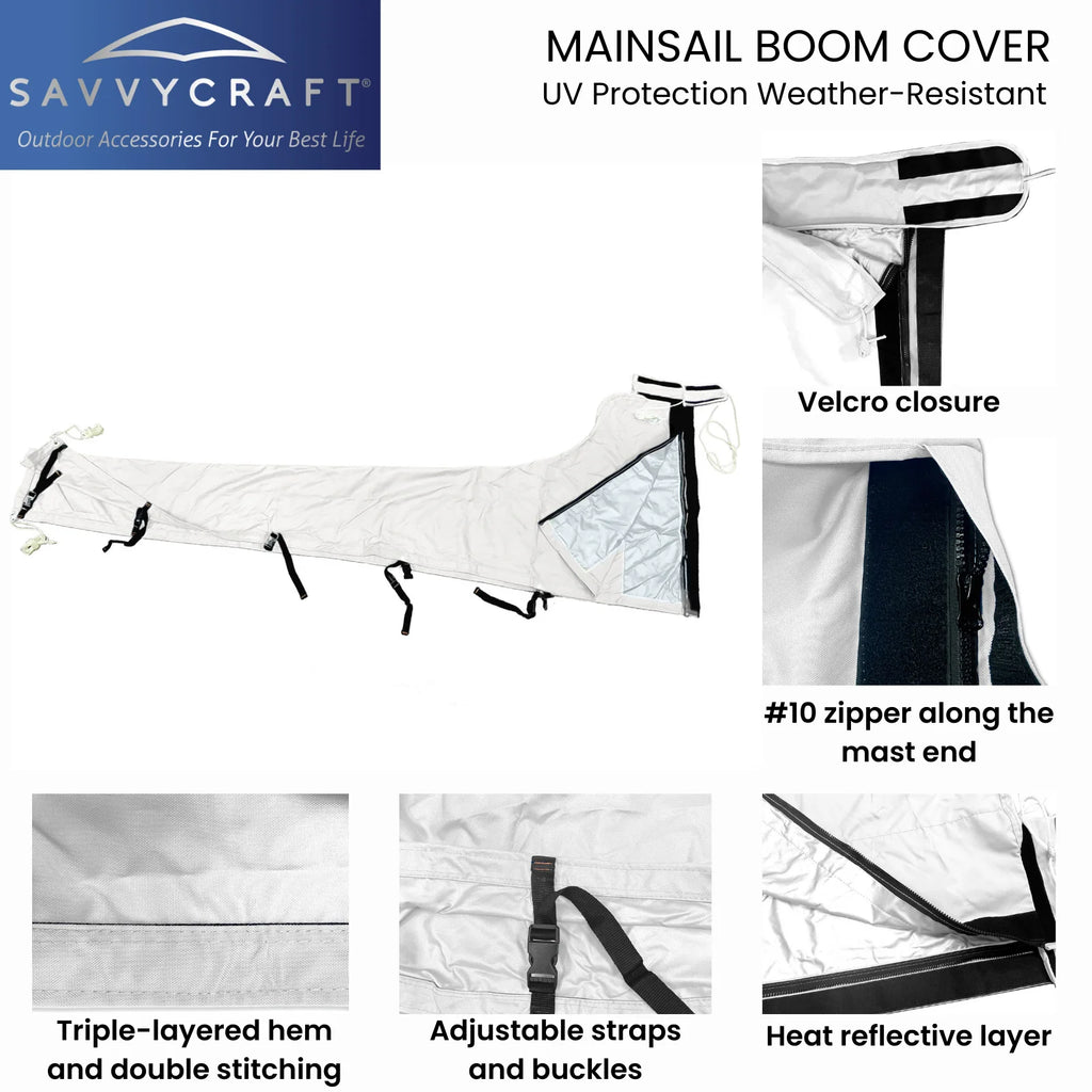 White 600D Waterproof Mainsail Boom Cover, Boom Length 11'-12' J207