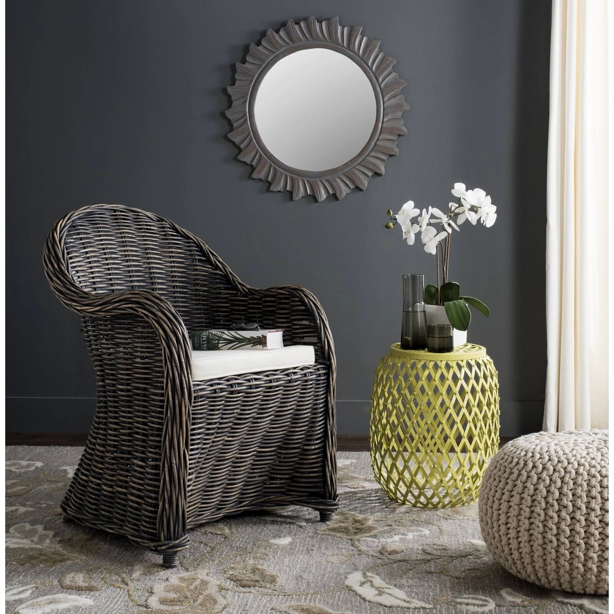 Black Wash Wicker Club Chair D439568