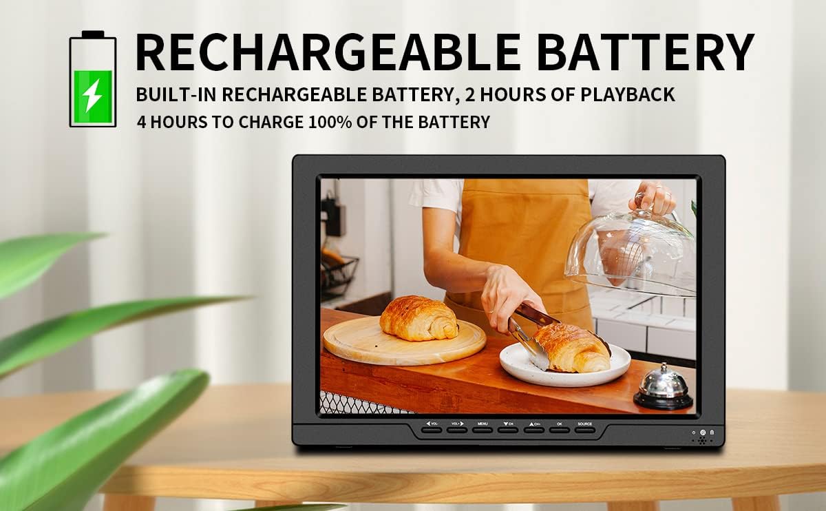 13.3 Inch Portable TV with ATSC Digital TV, Rechargeable Battery, HDMI Input A759764