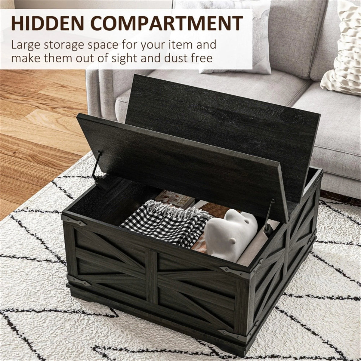 Black Square Coffee Table with Flip Top Storage M521