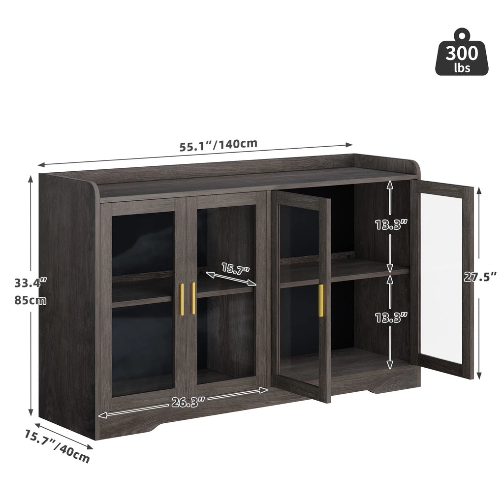 Gray Wood Acrylic Glass Sideboard Cabinet with LED Light E309238