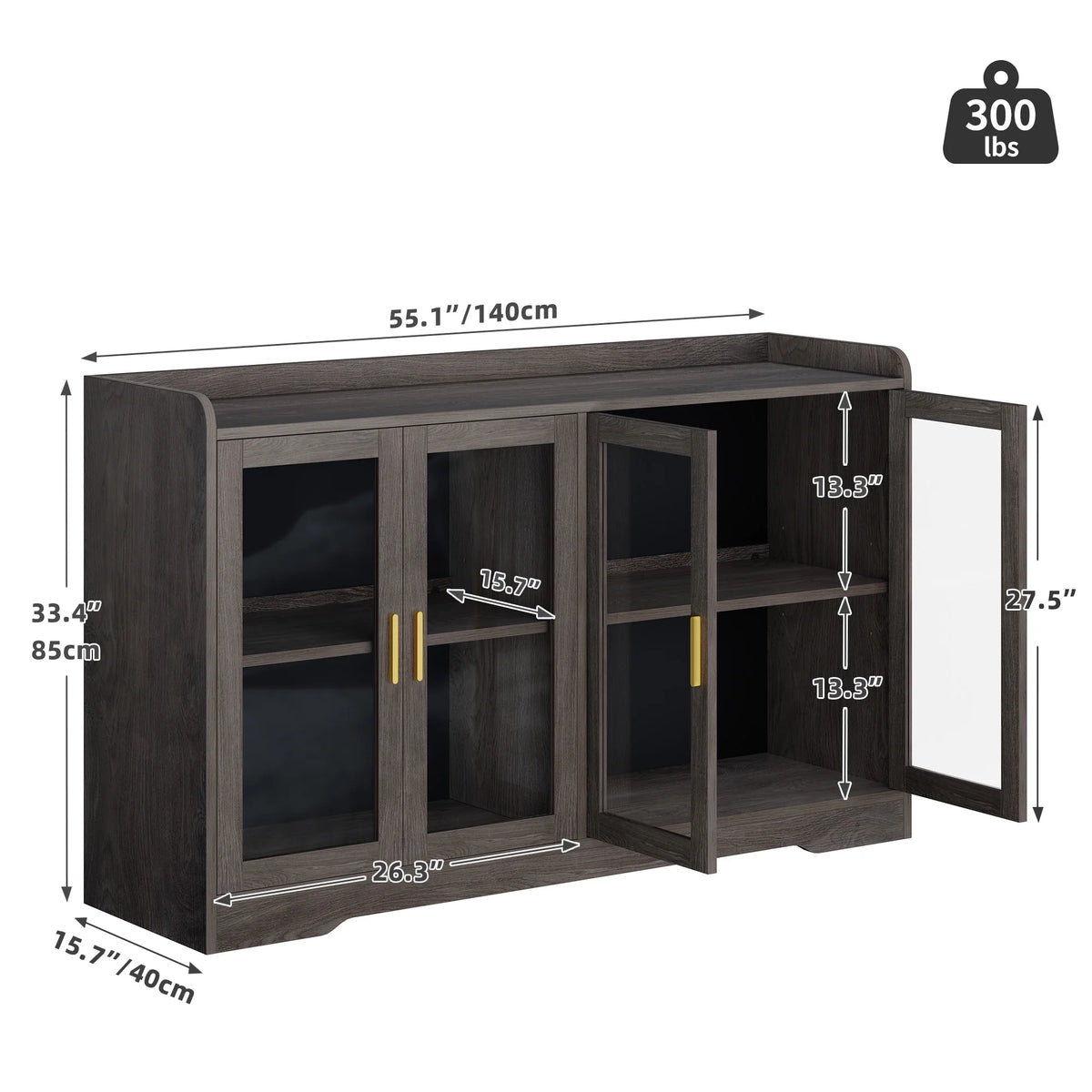 Gray Wood Acrylic Glass Sideboard Cabinet with LED Light E309238
