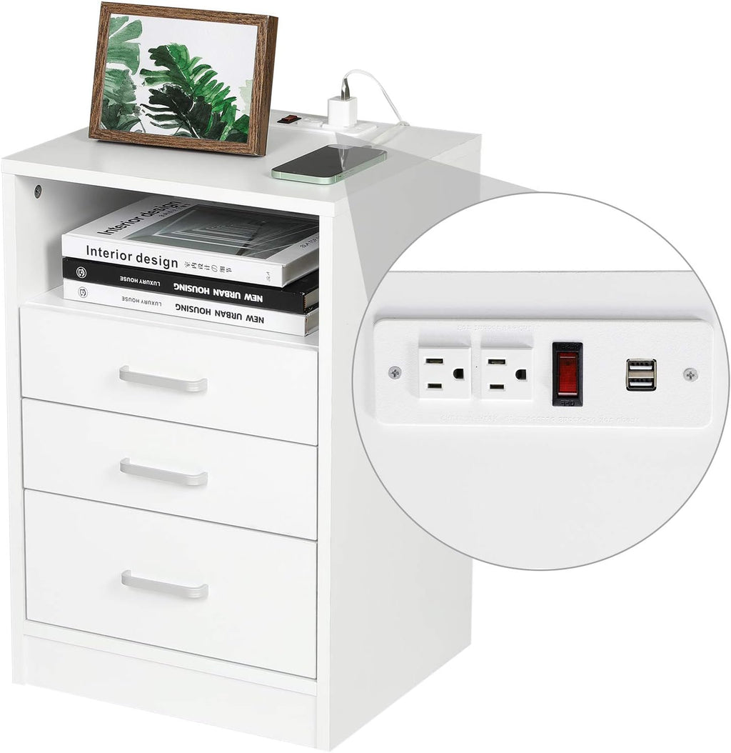 White 3 Drawer Nightstand with Open Storage F774