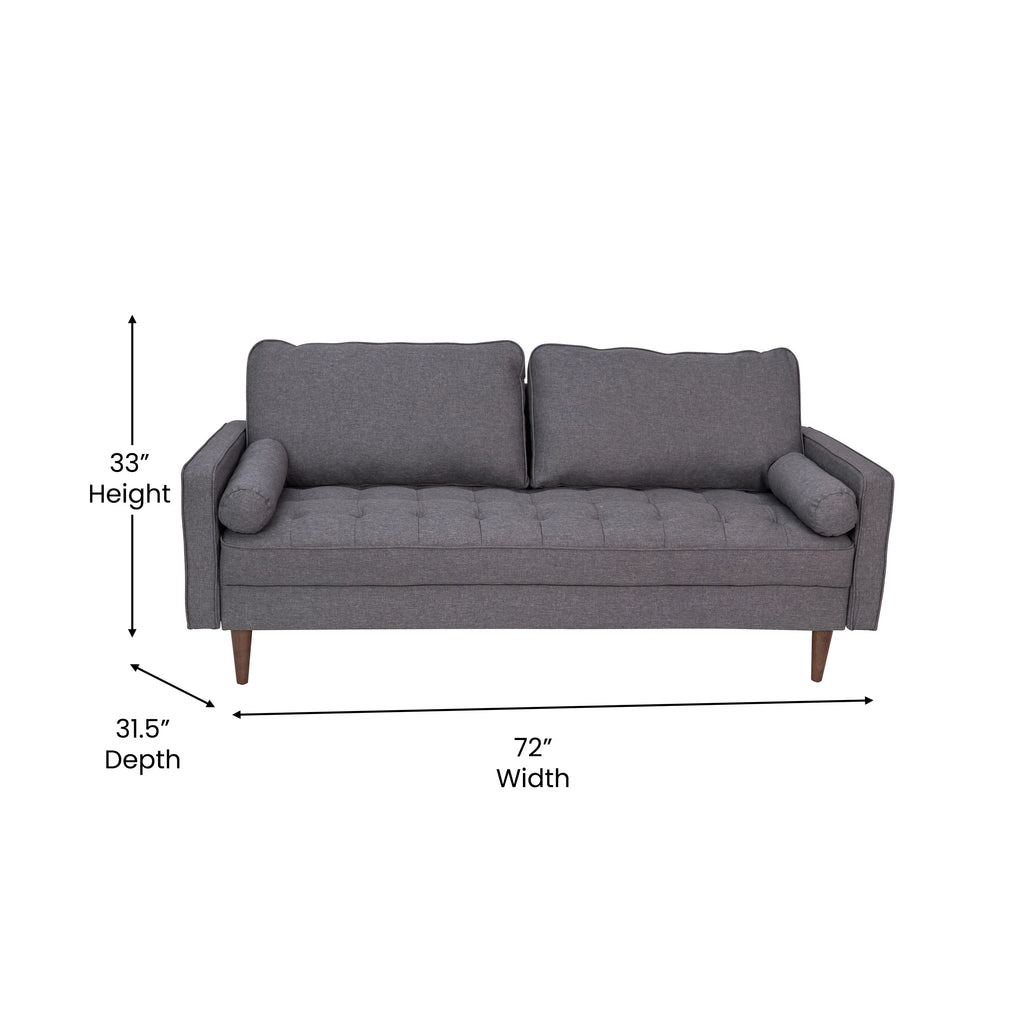 Dark Gray Tufted Faux Linen Sofa with Solid Wood Legs U994
