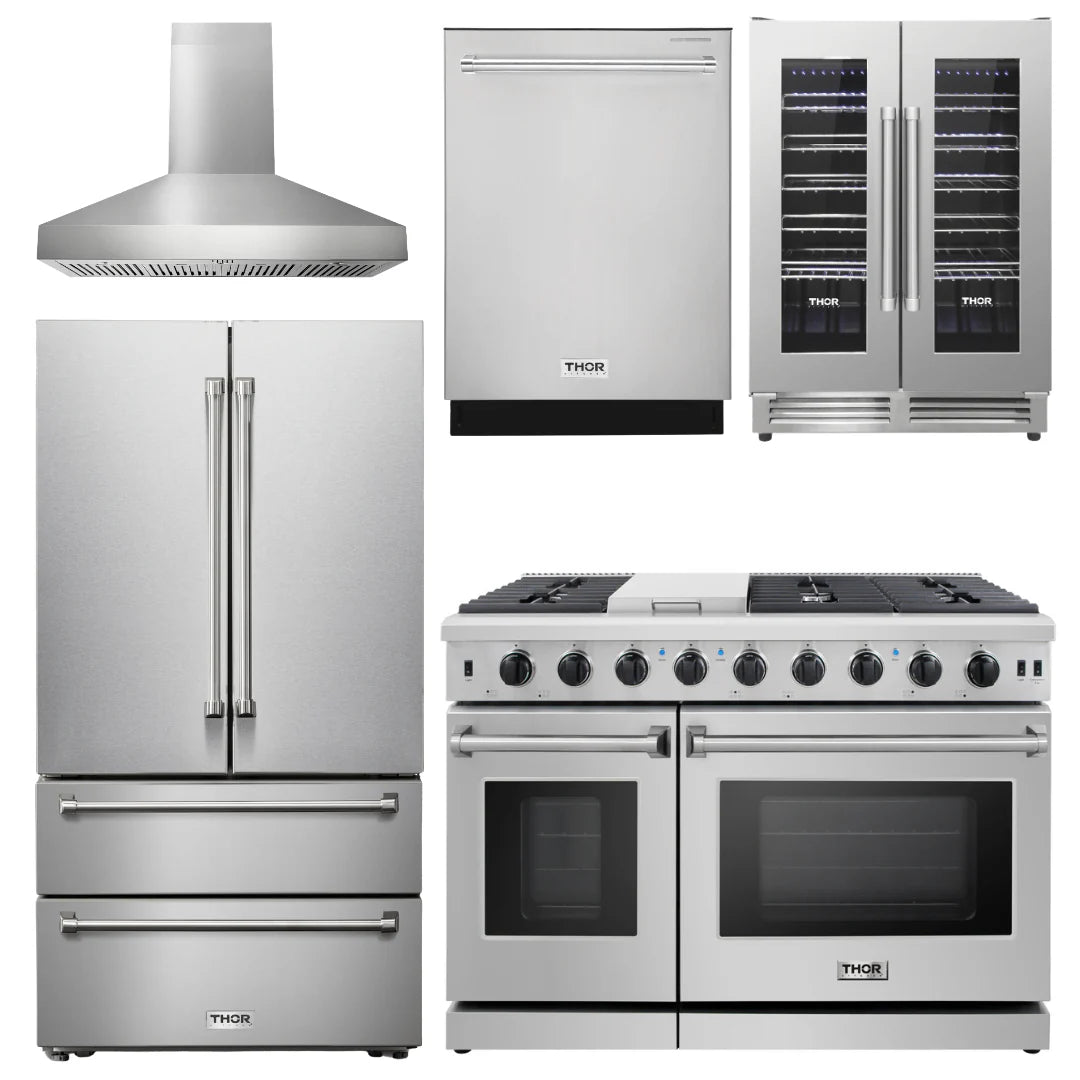 48 Propane Gas Range, Range Hood, Refrigerator, Dishwasher, Wine Cooler E2435