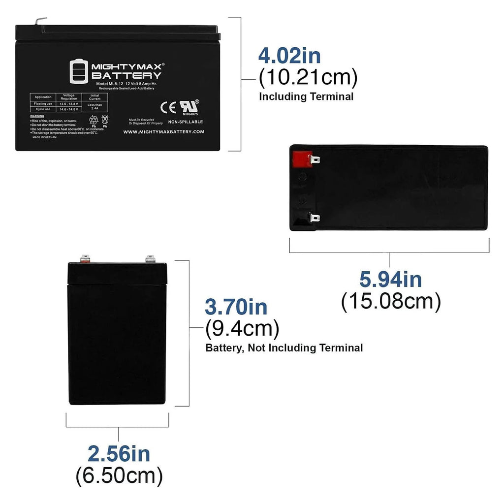 12 Volt 8 AH Rechargeable SLA AGM Battery O6644