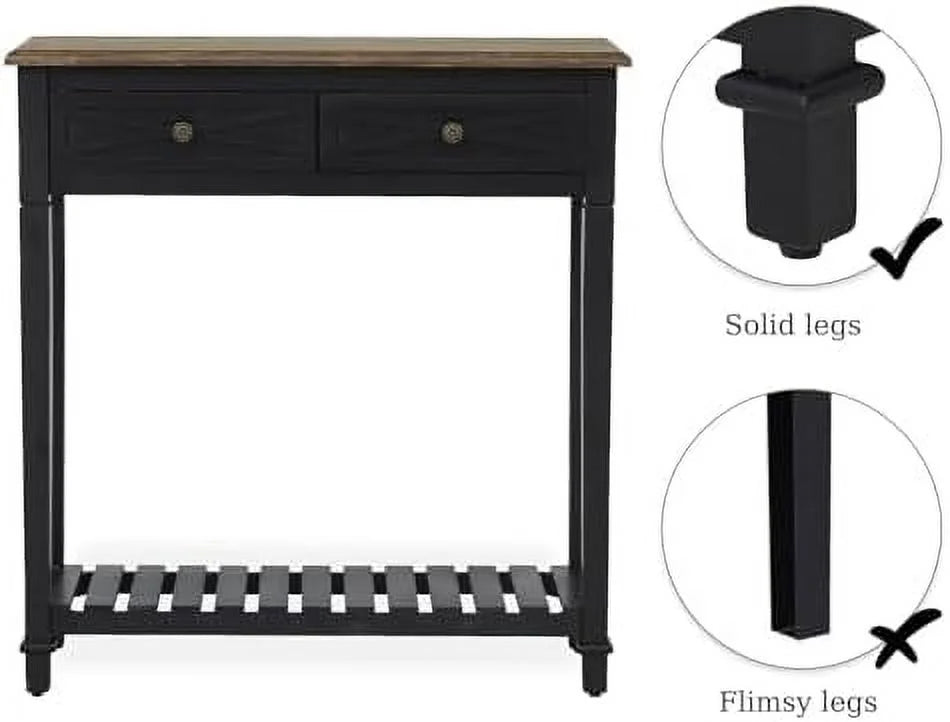 Black Narrow Console Table with Drawers J179