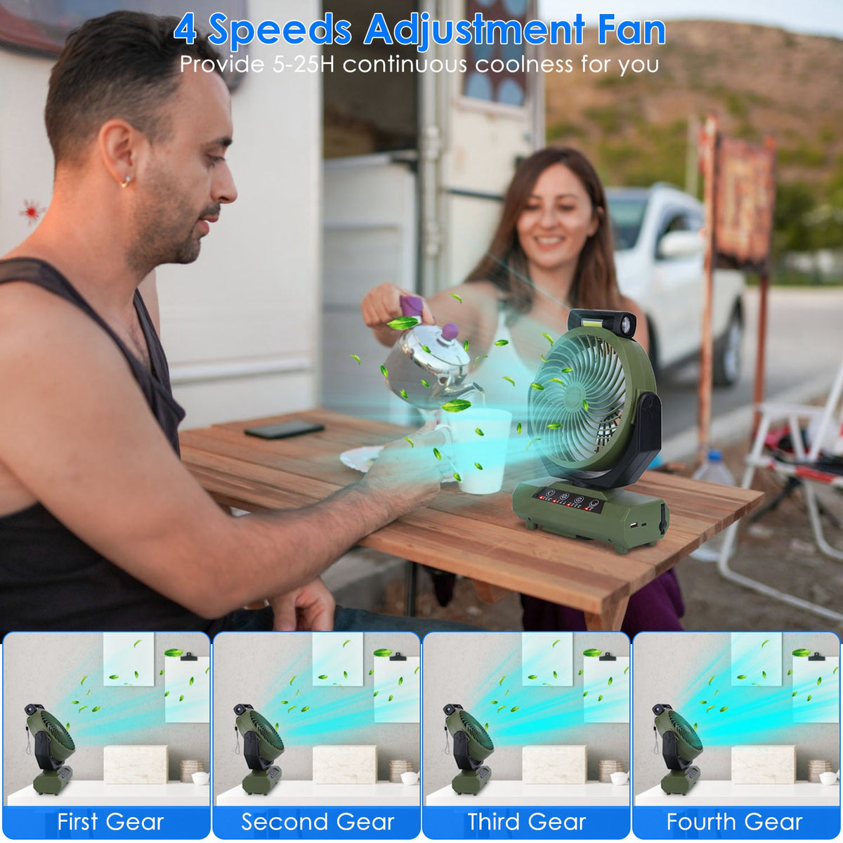 Portable Rechargeable Camping Fan with Flashlight Power Bank N481