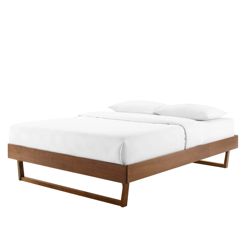 King Size Brown Walnut Wood Platform Bed Frame B736836