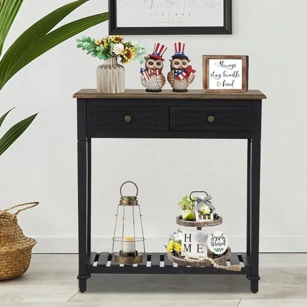Black Narrow Console Table with Drawers J179