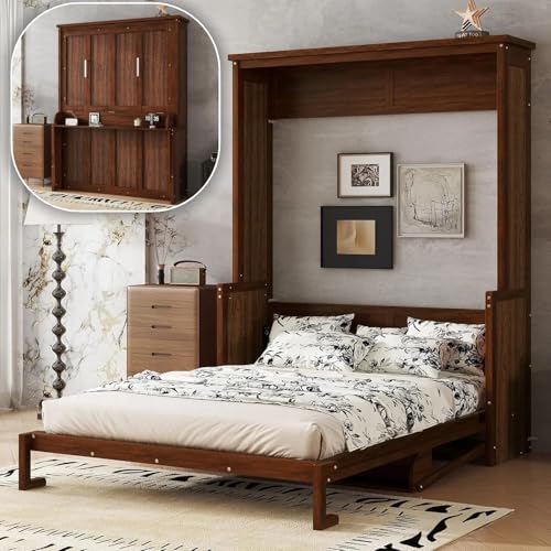 Walnut Wood Murphy Bed with Desk R6645