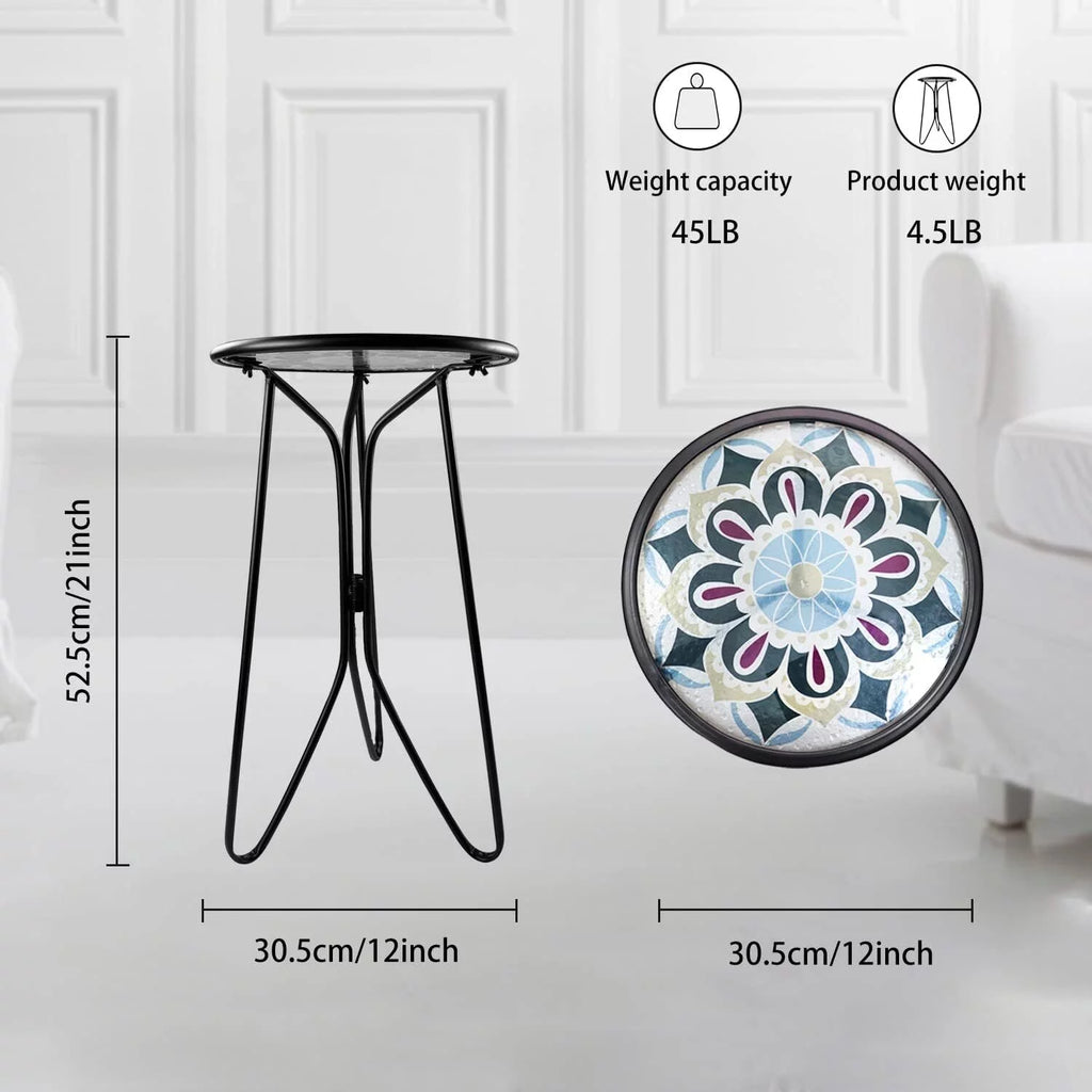 Mosaic Metal Round Glass Table 12x12x22 inch W377