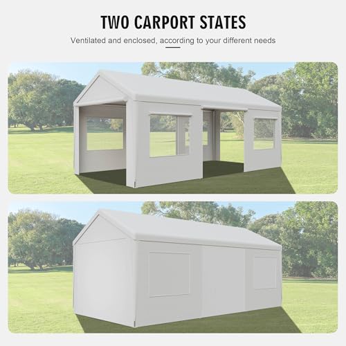 Gray 10' x 20' Heavy Duty Car Canopy Portable Garage with Removable Sidewalls and Roll-up Ventilated Doors & Windows W10257