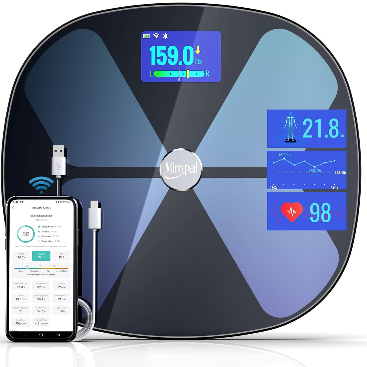 WiFi Bluetooth Rechargeable Digital Bathroom Scale J149610