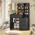 Black Vanity Table with Sliding Mirror and LED Lights A33713