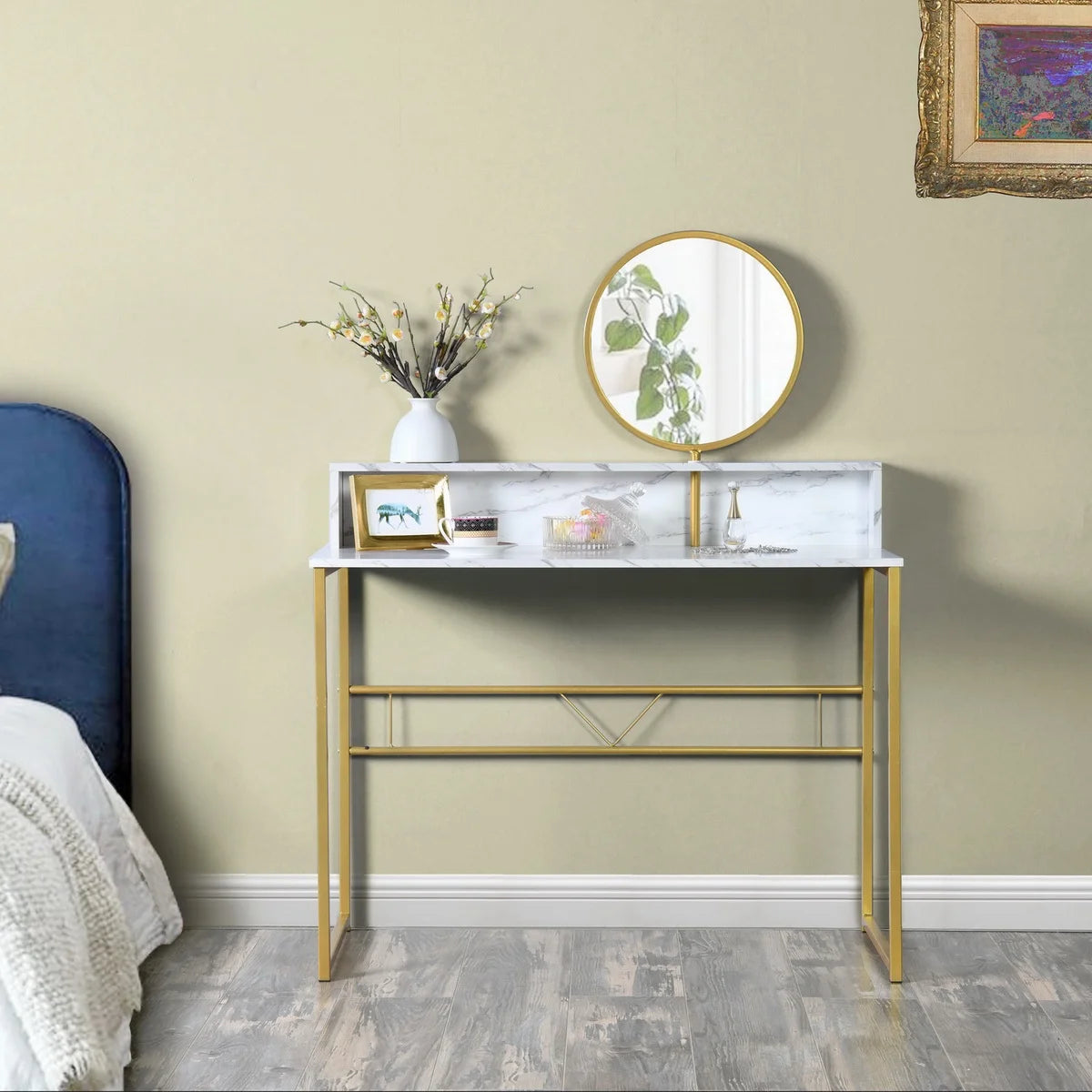 41.3 inch White Desk with Storage and Mirror A309