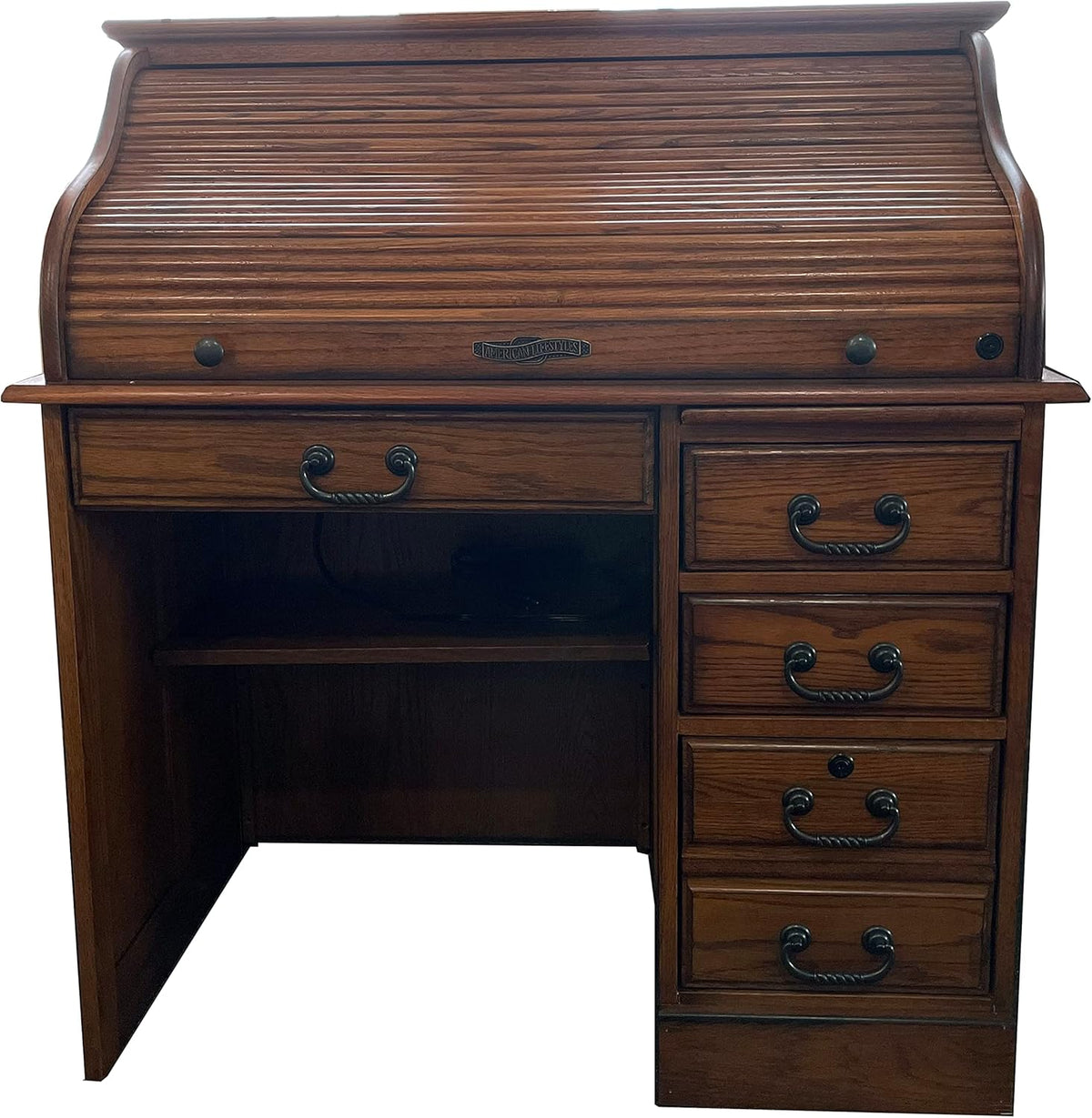 Solid Oak Wood Roll Top Desk with Locking File Drawers P67033