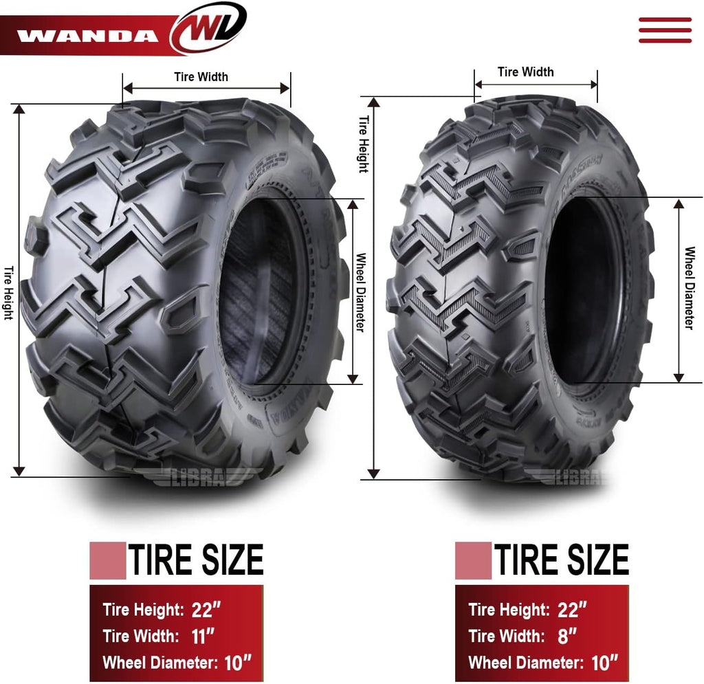 Set of 4 ATV UTV Tires 22x8-10 Front & 22x11-10 Rear 6 Ply M506