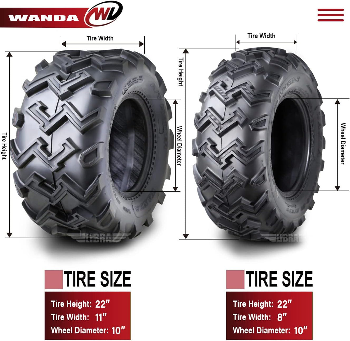 Set of 4 ATV UTV Tires 22x8-10 Front & 22x11-10 Rear 6 Ply M506