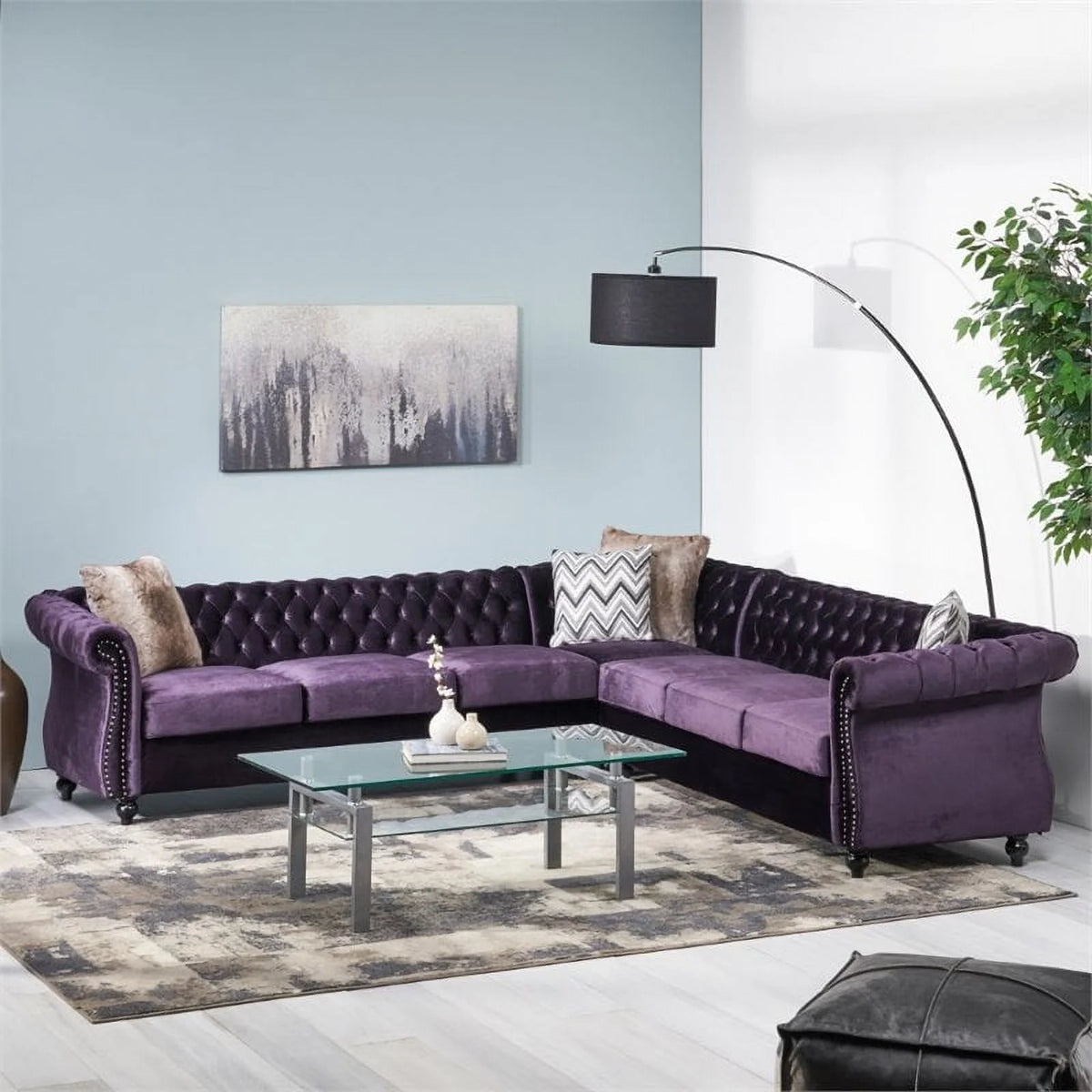7 Seat Velvet Tufted Chesterfield Sectional B846654