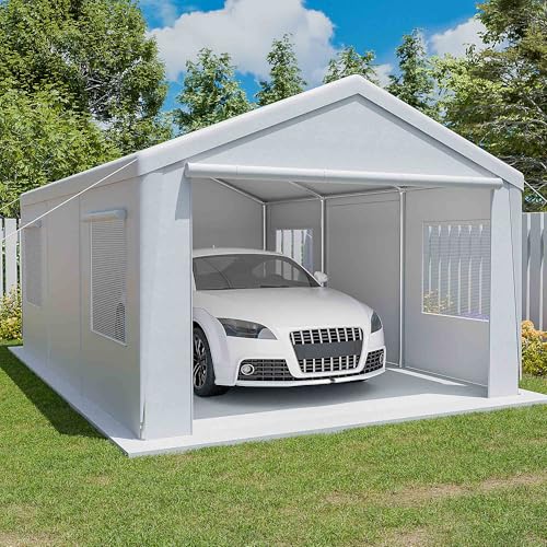 Gray 10' x 20' Heavy Duty Car Canopy Portable Garage with Removable Sidewalls and Roll-up Ventilated Doors & Windows W10257