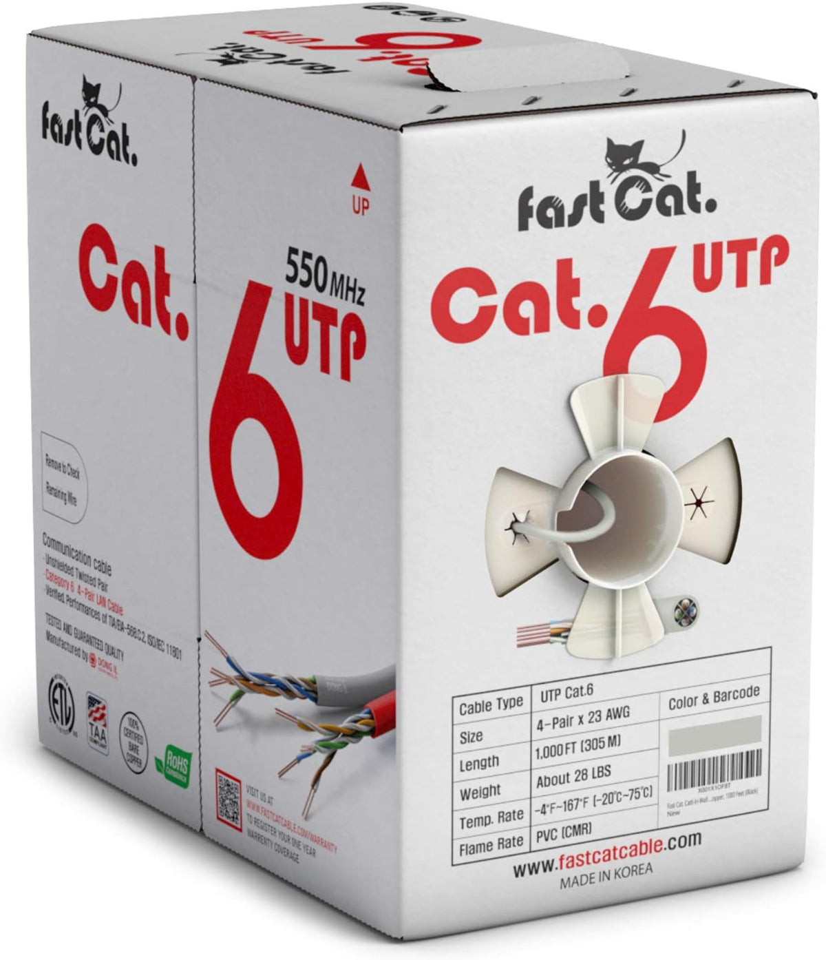 Cat6 Ethernet Cable 1000ft 23 AWG Solid Bare Copper Orange F533