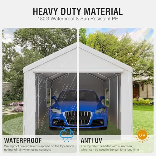 Gray 10' x 20' Heavy Duty Car Canopy Portable Garage with Removable Sidewalls and Roll-up Ventilated Doors & Windows W10257