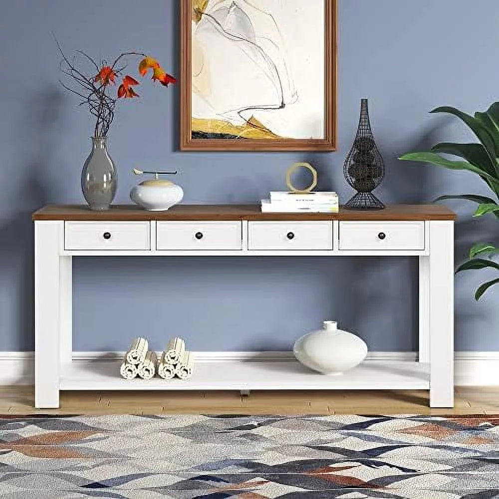 White Console Table with 4 Drawers and Shelves X760283
