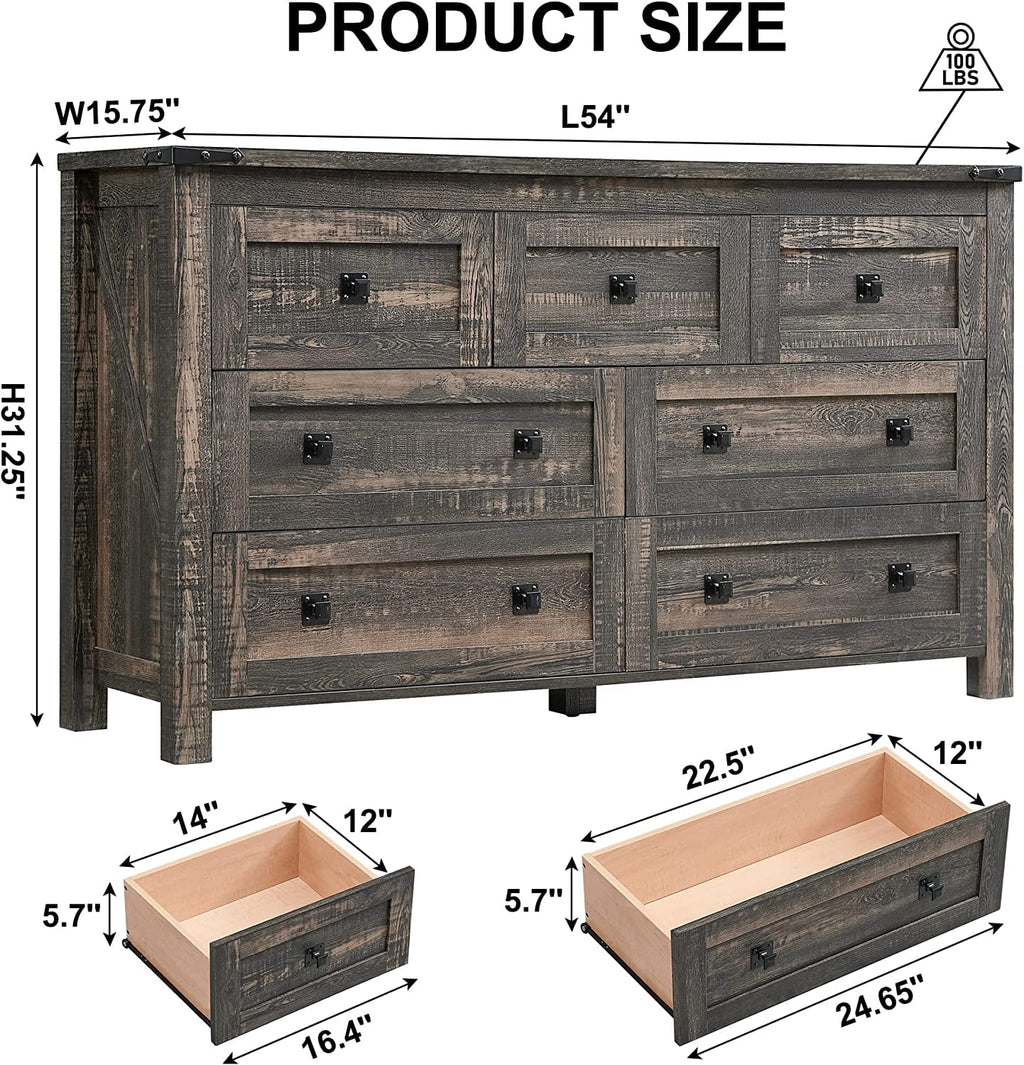 Light Rustic Oak 7 Drawer Dresser Storage Cabinet K29519