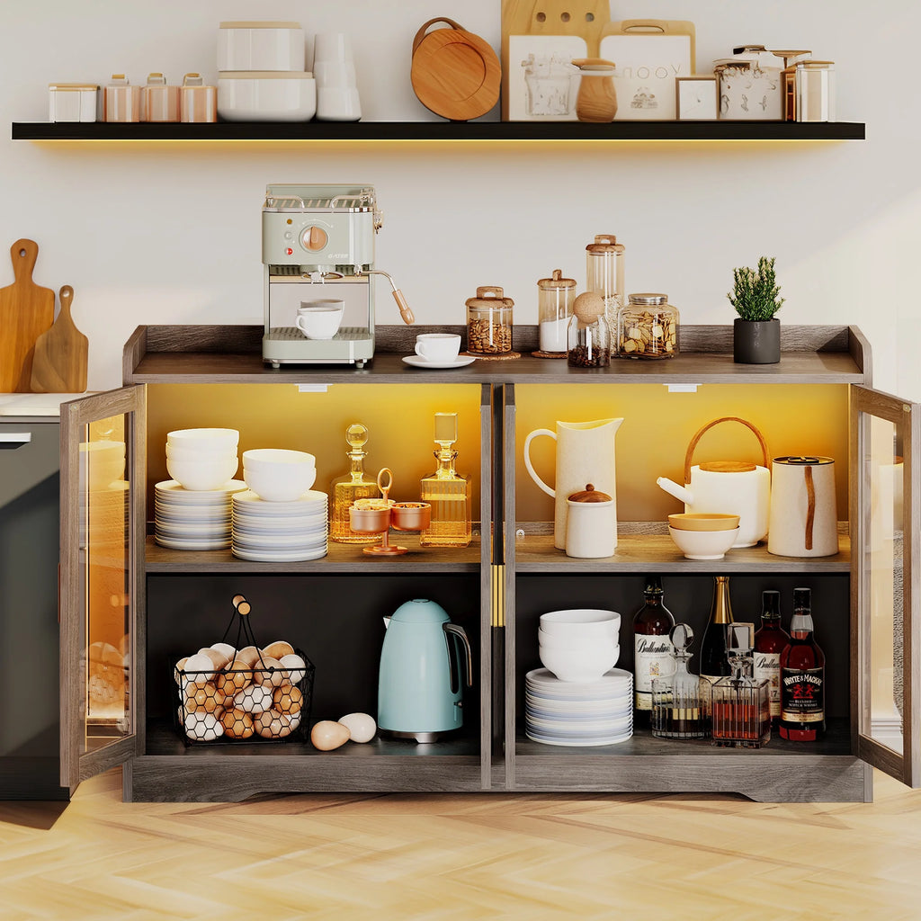 Gray Wood Acrylic Glass Sideboard Cabinet with LED Light E309238