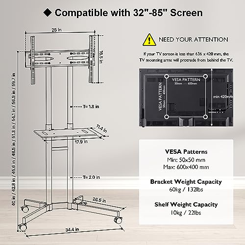 Black Mobile TV Stand with Locking Wheels E451