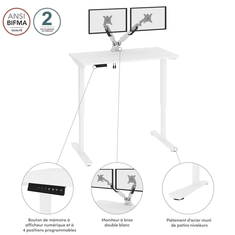 White Electric Standing Desk with Monitor Arms Y122429