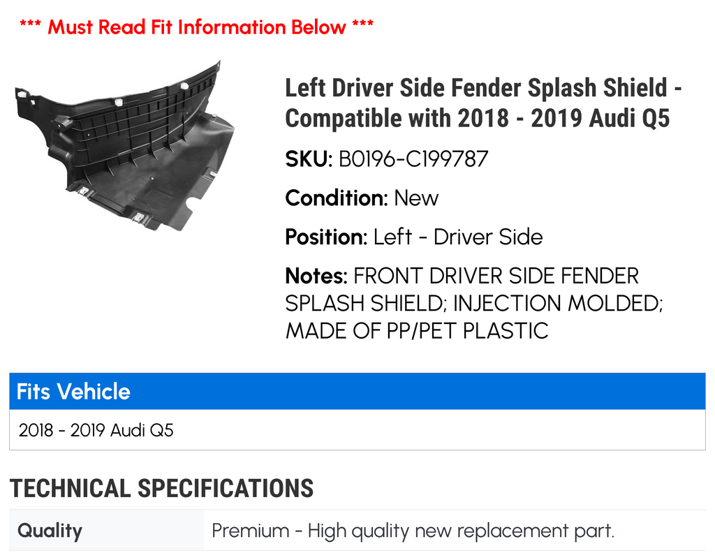 Fender Splash Shield for Audi Q5 U9826