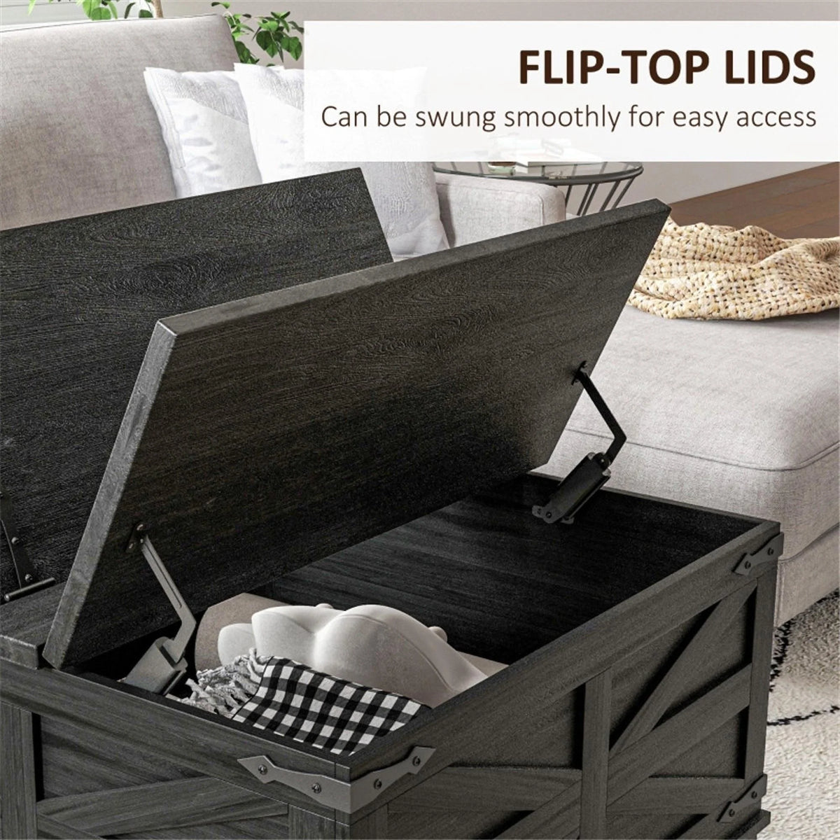 Black Square Coffee Table with Flip Top Storage M521