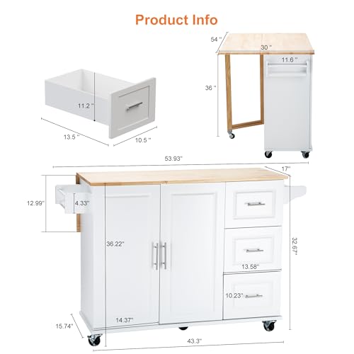 White Rolling Kitchen Island with Storage V541