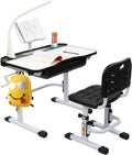 Grey Kids Desk Chair Set with Lamp, Height Adjustable Study Desk with Tilt Desktop, Pull Out Drawer Storage, Pencil Case, Bookstand, LED Light E754744