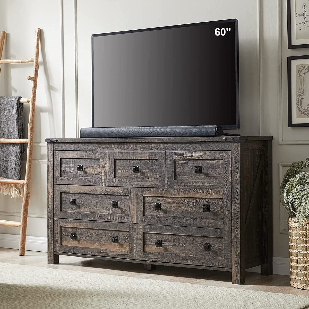 Light Rustic Oak 7 Drawer Dresser Storage Cabinet K29519