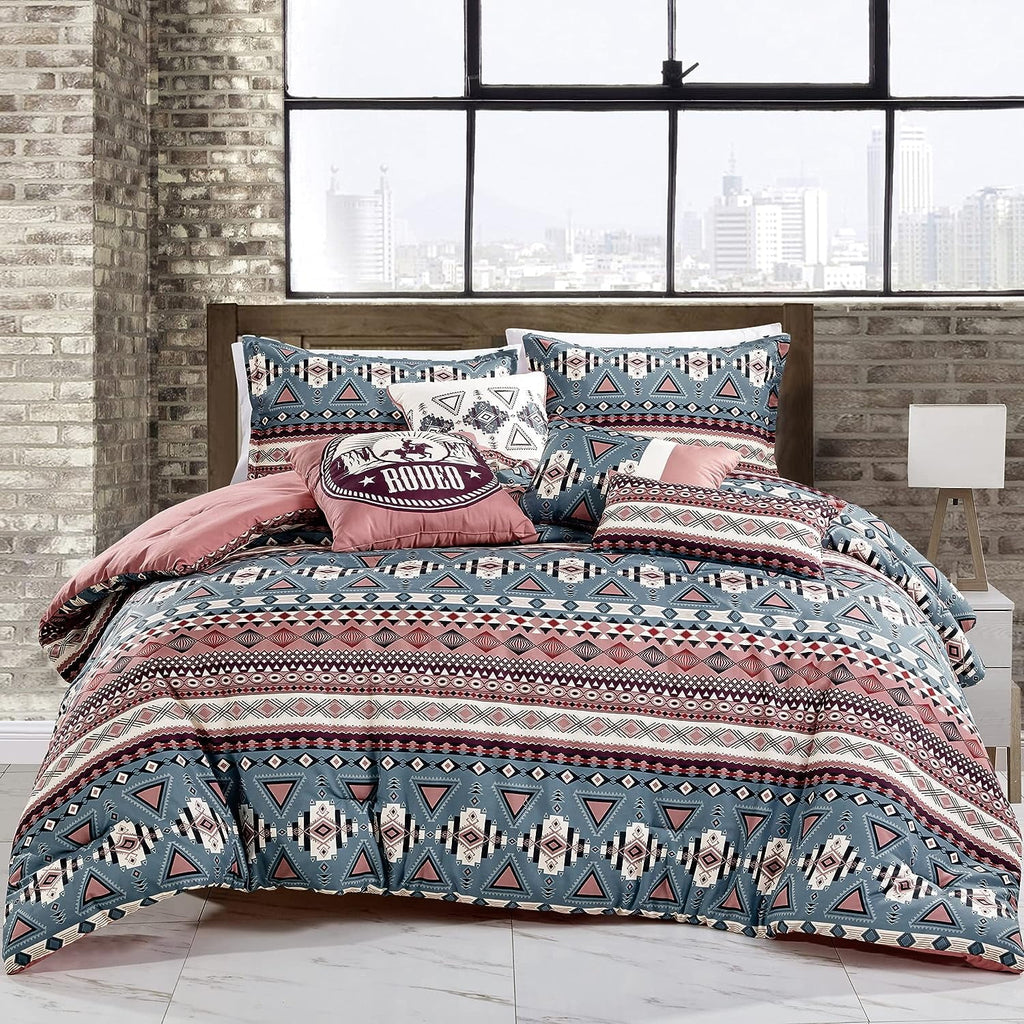Teal Pink Southwestern Design Comforter Bedding Set Queen Size O539