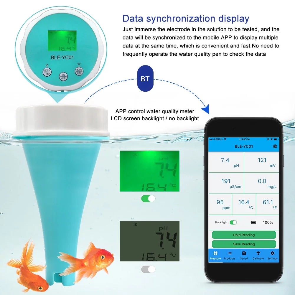 Water Quality Tester 6 in 1 PH EC TDS ORP Temperature Chlorine Detector Z16394