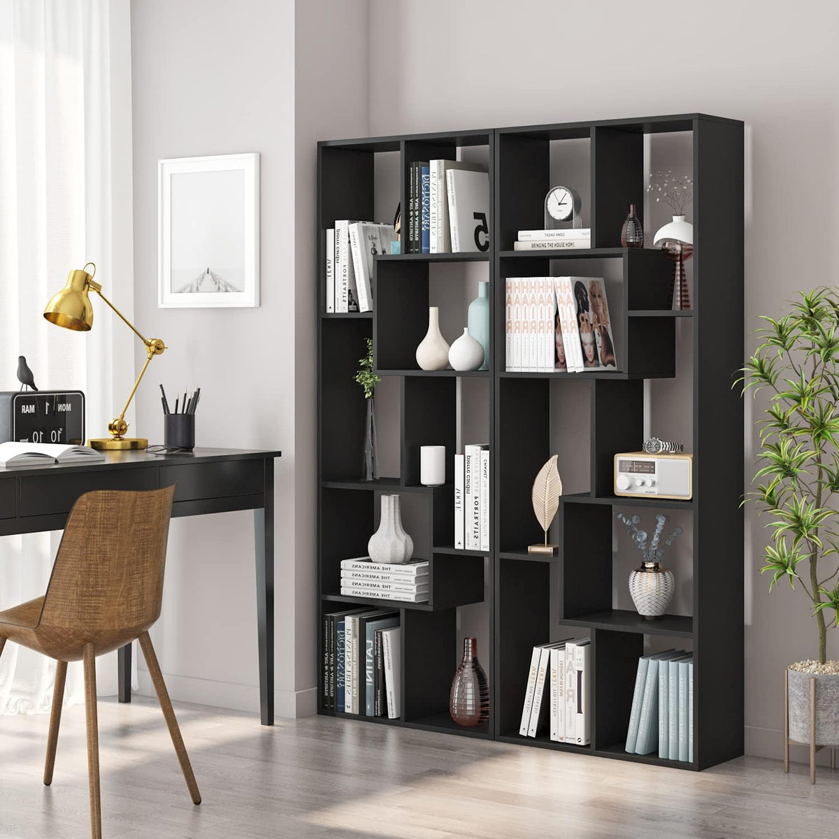 Black 8 Tier Bookcase Bookshelf TV Stand I3680