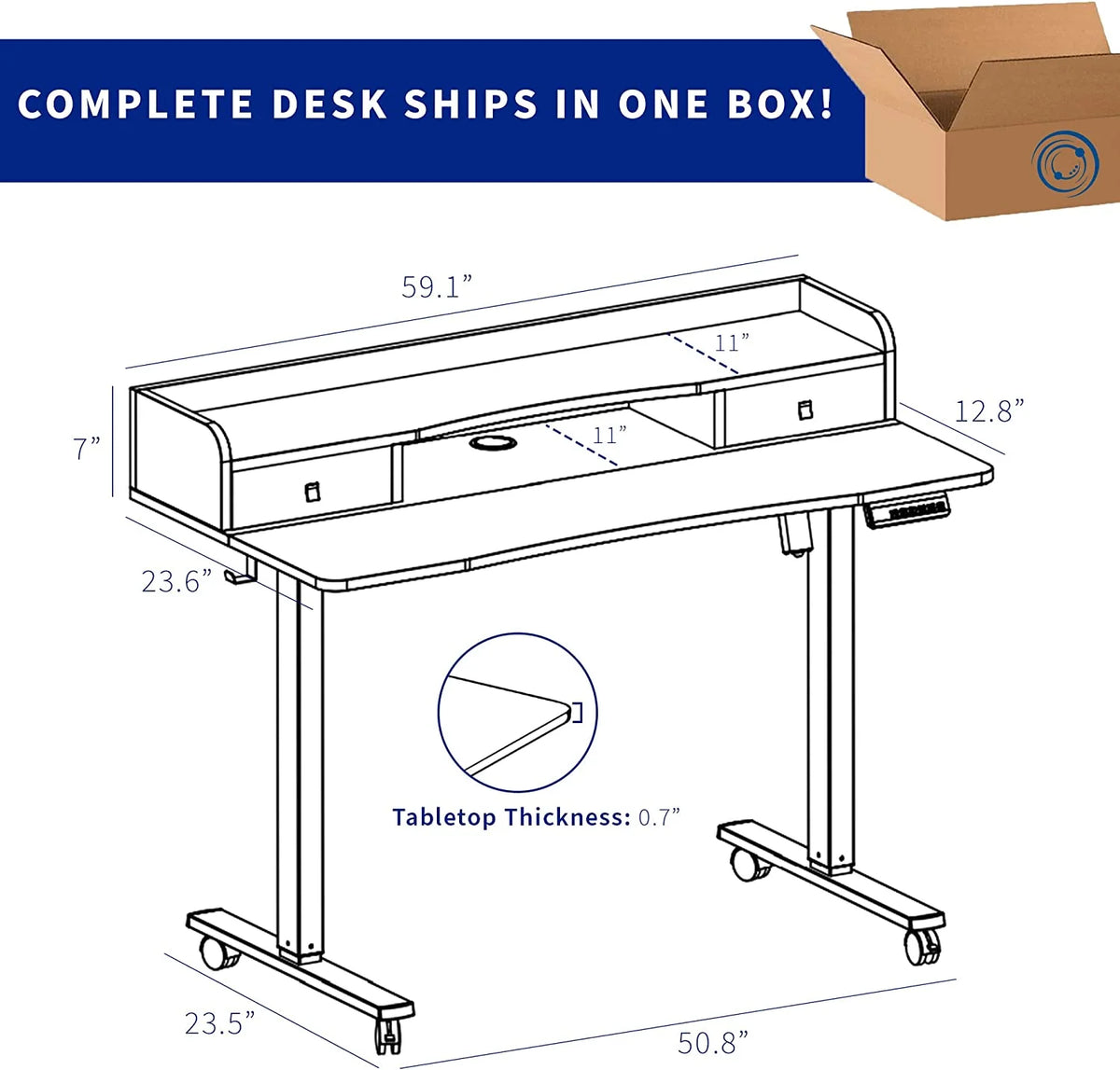 Height Adjustable 60 X 24 Inch Standing Desk with Storage Drawers P997733