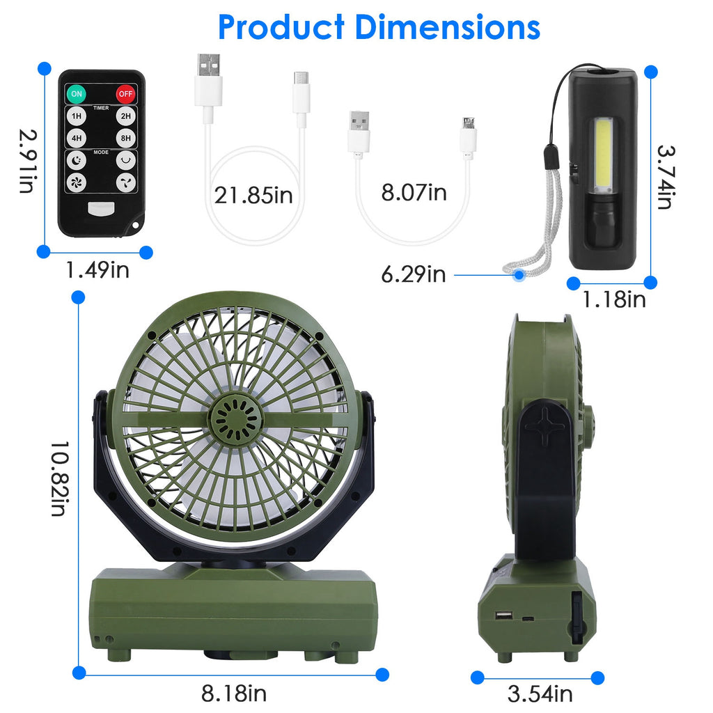 Portable Rechargeable Camping Fan with Flashlight Power Bank N481