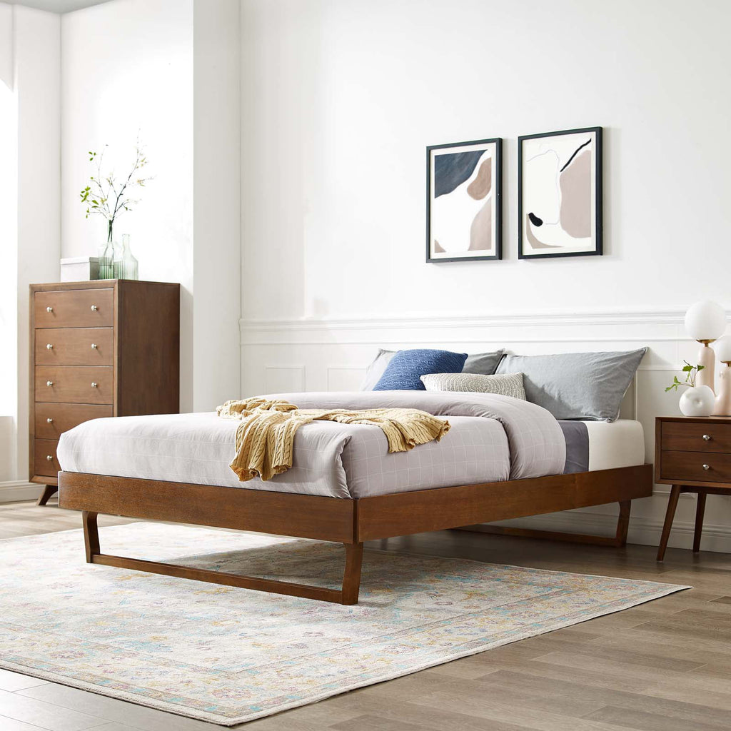 King Size Brown Walnut Wood Platform Bed Frame B736836
