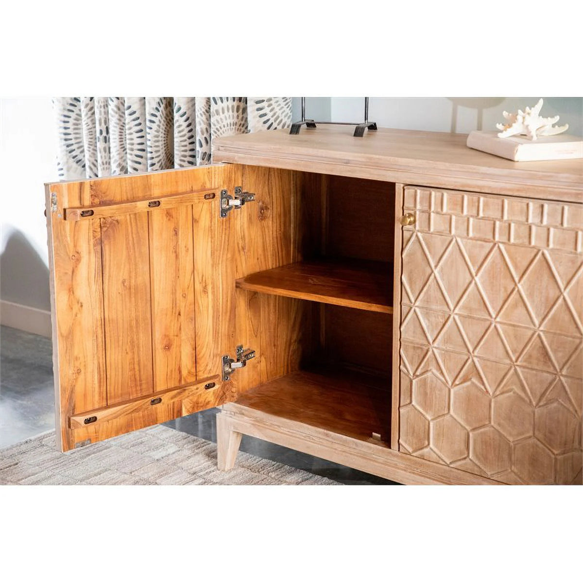 White Distressed 2-door Geometric Accent Cabinet F4708