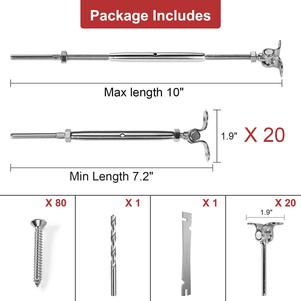 20 Sets T316 Stainless Steel Adjustable Angle 180° Cable Railing Kit F396