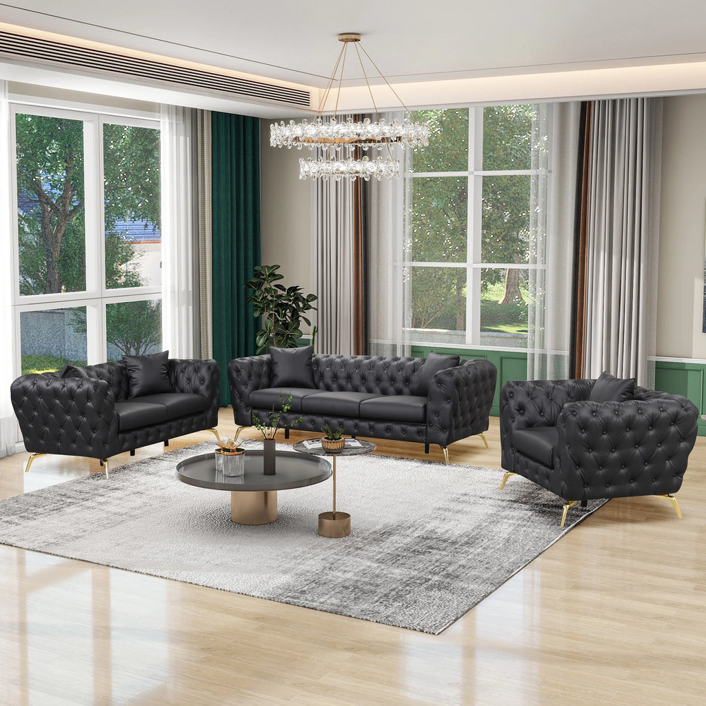 Black PU Upholstered Loveseat Sofa with Metal Legs H855533