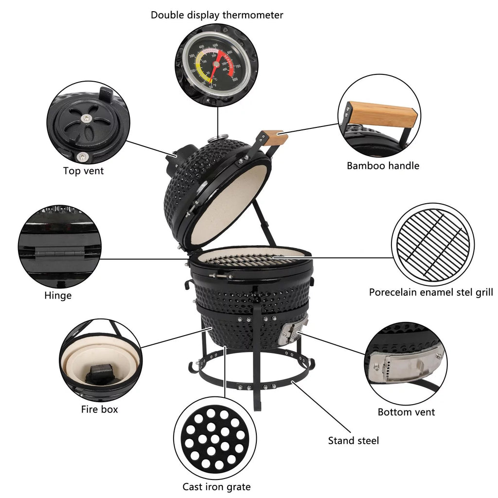 13in Black Ceramic Charcoal BBQ Grill X13648