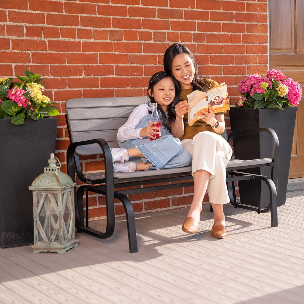 Polyethylene Outdoor Glider Bench Gray C6436